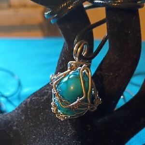 Turquoise Wire-Wrapped Pendant Necklace